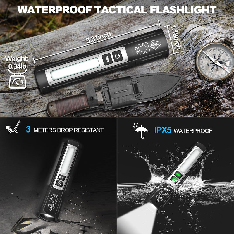 Rechargeable Flashlights High Lumens - 20,000LM Super Bright Small Pocket Magnetic Flashlight, 8 Modes LED Tactical Flash Light, Dual Button Powerful Flashlight for Camping (2, Pure Black) 2