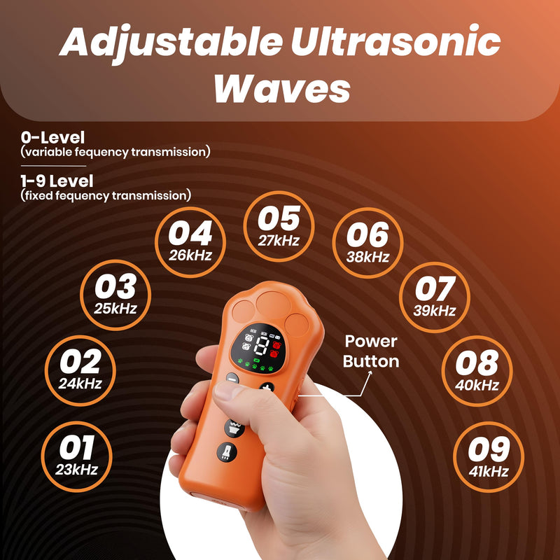 New Ultrasonic Dog Deterrent with 0-9 Variable Frequency Gears, 180° Wide Coverage, Multi-Breed Compatibility, and Built-in Flashlight – Safe & Effective Bark Control and Training Tool
