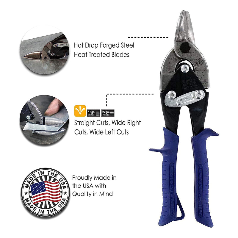 Midwest Snips MIDWEST Bulldog Aviation Tin Snip - Straight Cut Regular Tin Cutting Shears with Forged Blade & KUSH'N-POWER Comfort Grips - MWT-6716B Metal
