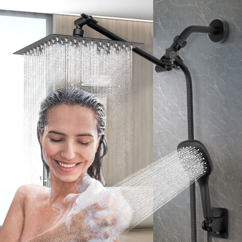 NearMoon Brass G1/2" 3-Way Shower Arm Diverter Valve for Dual Shower Head Combo, Connects Hand Shower and Fixed Spray Head Bathroom Component (Matte Black) Movable Nut Matte Black