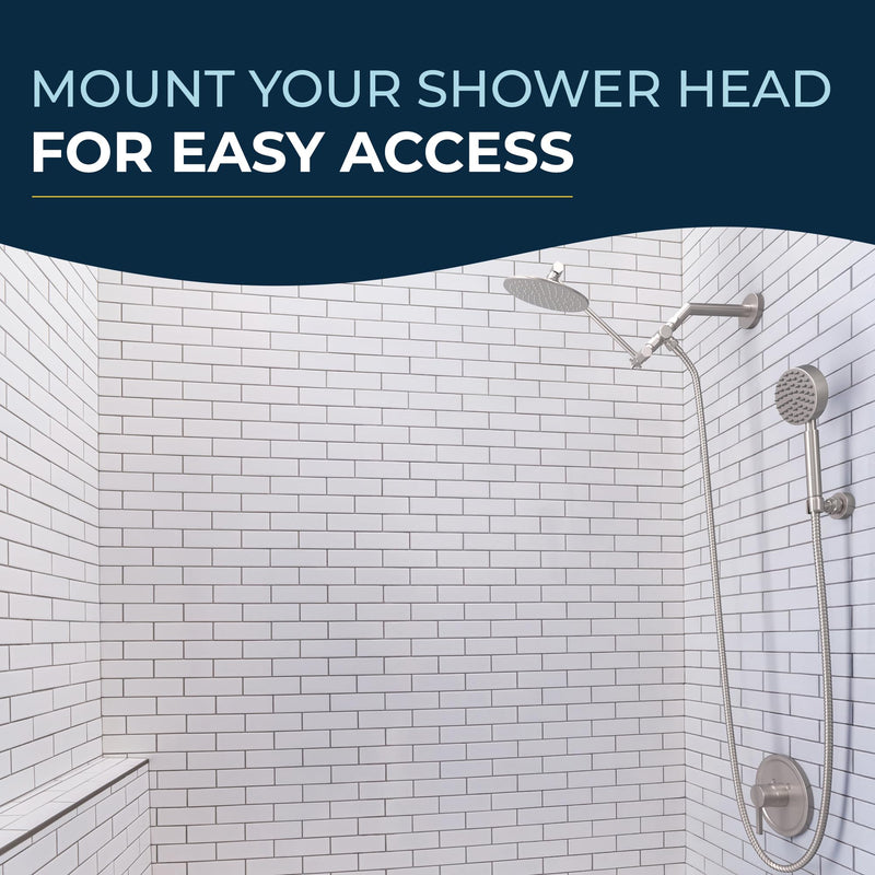 HammerHead Showers® ALL METAL Handheld Shower Head Holder Wall Mount – BRUSHED NICKEL – Adjustable Screw Mounted Shower Wand Holder with Pivot Ball – Shower Hose Holder Fits Most Handheld Shower Heads