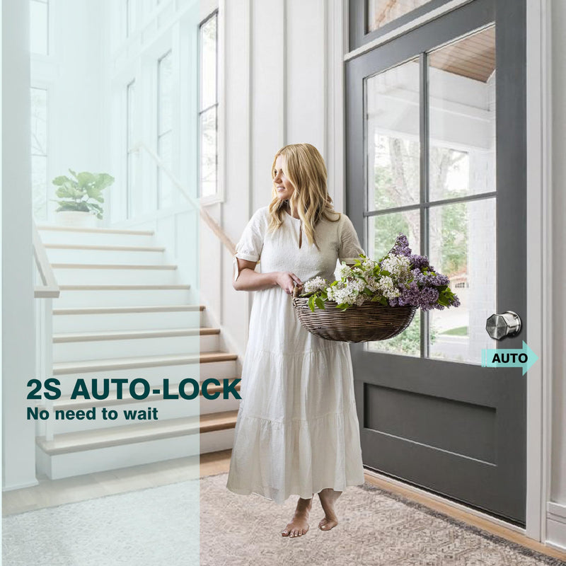 Door Knob with Keypad and Key, Keyless Entry Door Lock,Smart Digital Knob Unlock by Passcode/Keys/USB backuplock,Electronic Door Knob for Home Bedroom Apartment Garage Office Security,Brushed Nickel 1 Pack Satin Nickel