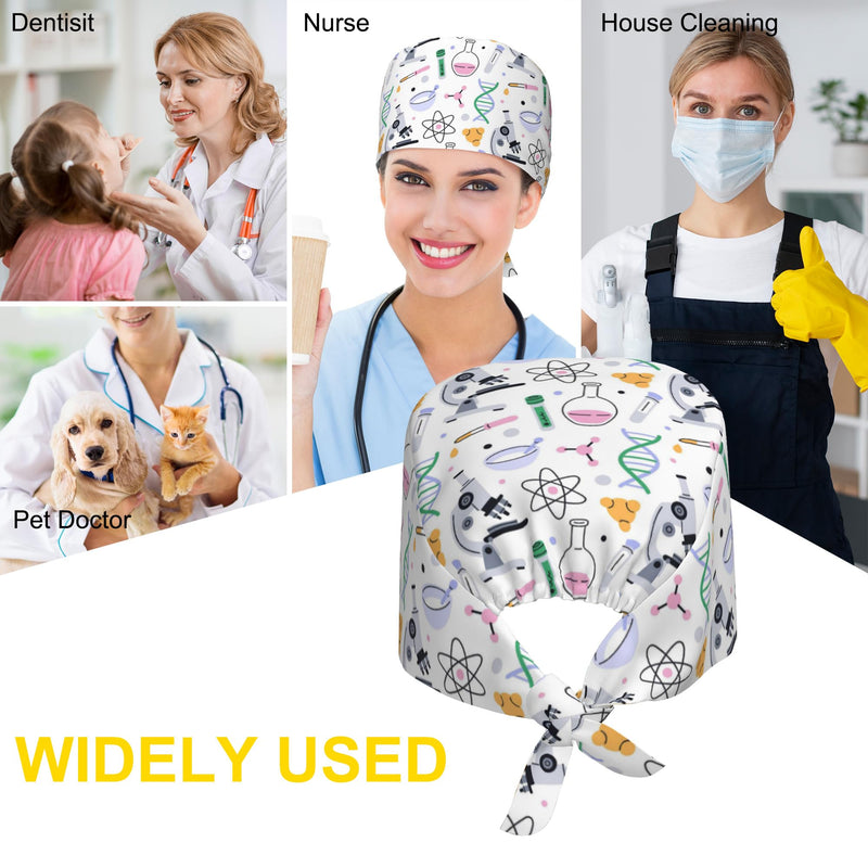 Working Cap Scrub Cap with Sweatband Adjustable Tie Back Hat Lightweight Nurse Surgical Caps Unisex Women Men Laboratory Chemistry Tools