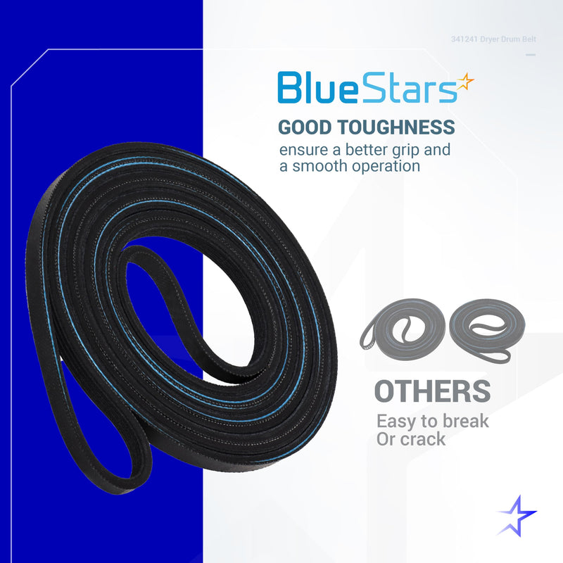 BlueStars 341241 Dryer Drum Belt - Compatible with Whirlpool Kenmore Roper Amana Dryers - Replaces 8066065 AP2946843 W10127457 PS346995 14210003 31531589 31001026 3394651 529597 WED4815EW1 NED4655EW1 Pack of 1
