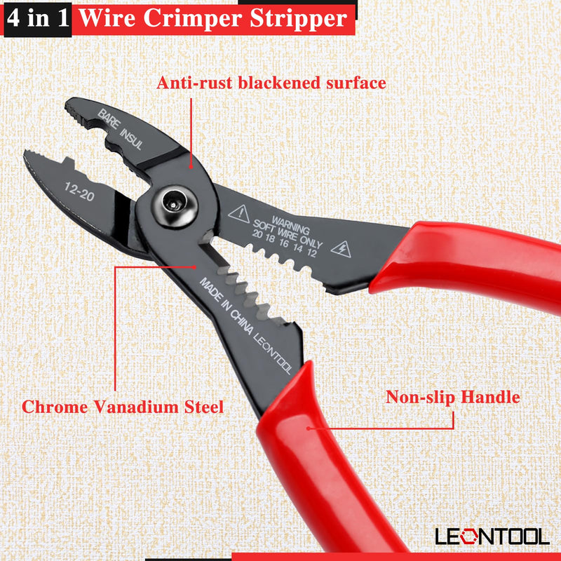 4-in-1 Multi Purpose Electricians Pliers with Wire Cutter, Crimper, Gripper, Stripper| 7" Compact Wire Stripper| Professional Wire Crimping Tool for 12-20 AWG Insulated & Non-Insulated Wires PVC Handle