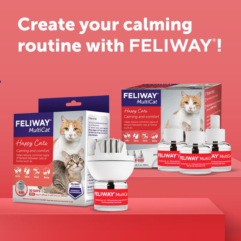 FELIWAY MultiCat Cat Calming Diffuser Refill (3 Pack, 90 Day Supply ) – Helps Reduce Fighting, Tension & Aggression Between Cats – Cat Pheromone Diffuser Refill for Multi‑Cat Homes 3 Count (Pack of 1)