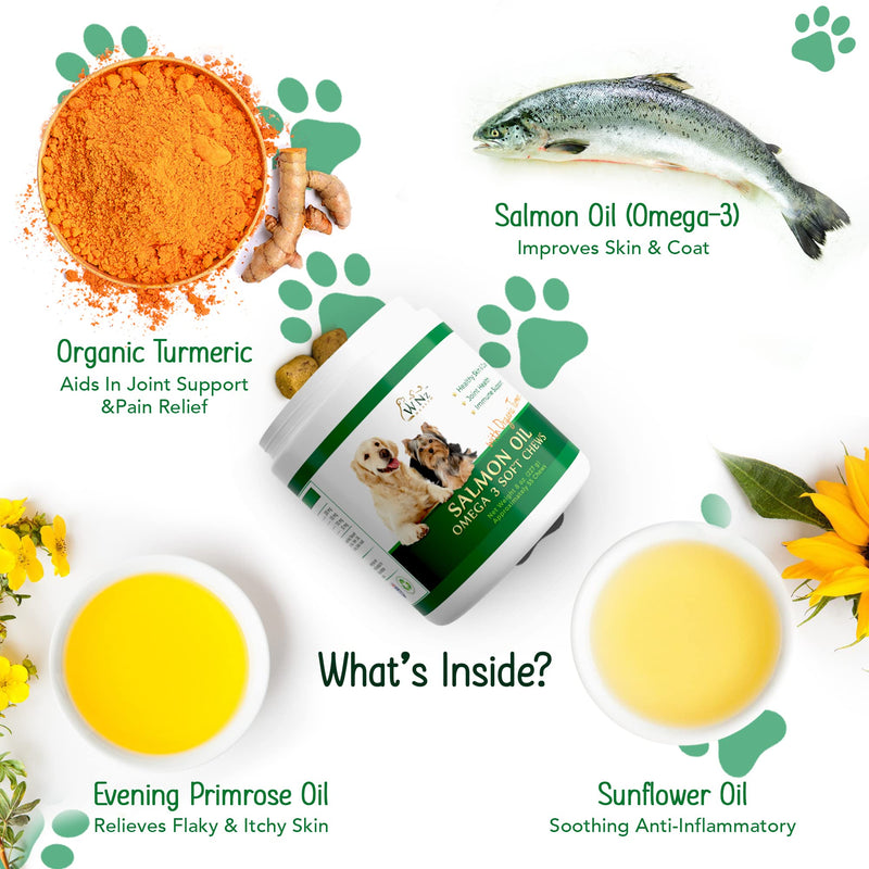 Omega 3 Skin and Coat Chews for Dogs, Dog Salmon Oil Supplement for Joint Pain Relief, Immune Support, Skin and Coat Supplements for Dogs, Chewable Dog Treats for Itchy Skin Relief, 55 Chews, 8 Oz - PawsPlanet Australia
