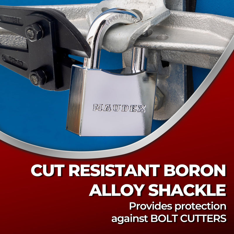 Maudex® RPB50 Heavy Duty Padlock with 5 Keys - 10mm Cut Resistant Hardened Shackle - Weatherproof Chrome Body | Small Keyed Lock for Gym & School Lockers, Gates 50 mm Silver