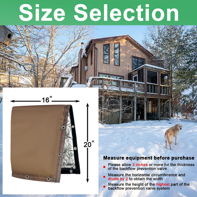 Backflow Preventer Insulated Cover (5˚F) Thick 6-Layer Fabric Pipe Insulation Cover (UV Coated) Winter Freeze Protection,for Water Well Pump Covers and Sprinkler Valve Covers (16" W X 20" H) 16"W X 20"H