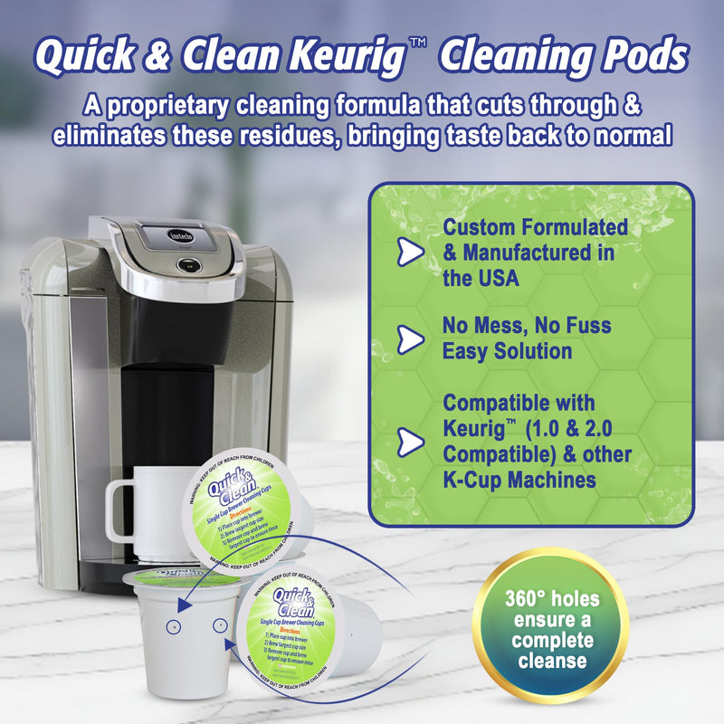 Quick & Clean 4-Pack of Cleaning Cups with Descaler Bundle (2 Total Uses) - 2.0 Compatible, Descaling Solution for Keurig, Nespresso, Ninja, Delonghi, All Coffee and Espresso Machines