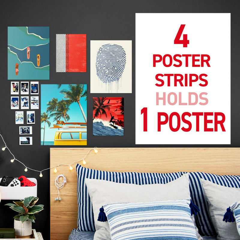 Command Poster Strips, 64 Command Strips Damage Free Hanging Poster Hangers, No Tools Wall Hanging Strips for Home Decor, Room Decor, Wall Decor, and Office Decor, White Adhesive Strips Small