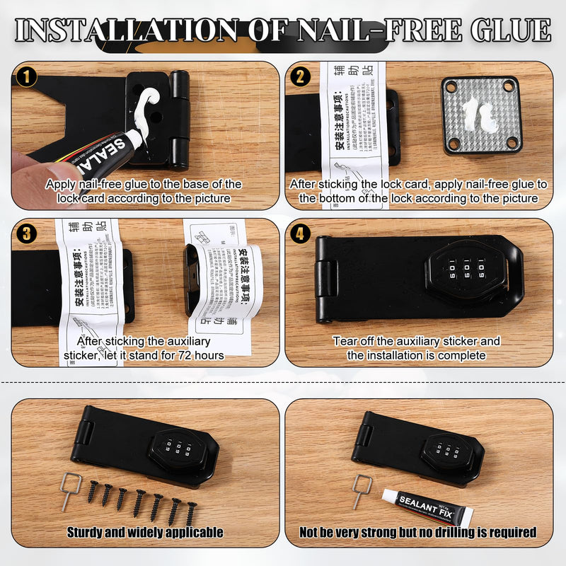 3 Pcs 4 Inch Password Rotary Hasp Locks Mechanical Cabinet Locks Combination Slide Latch Lock for Door Security, Cabinets, Barn Door, Bathroom, Outdoor, Closet, Garden Fence