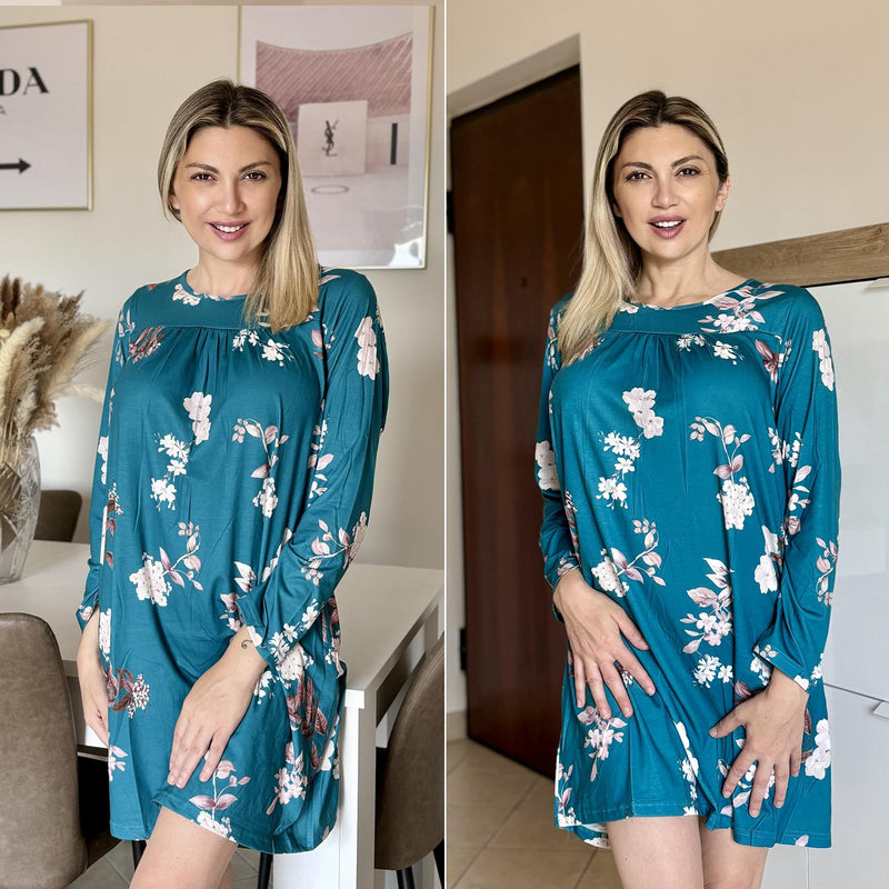 Deyeek Hospital Gowns for Women Tear Away Snap Long Sleeve Open Back Dress Nursing Gowns Post Shoulder Surgery Dress Green Print Large