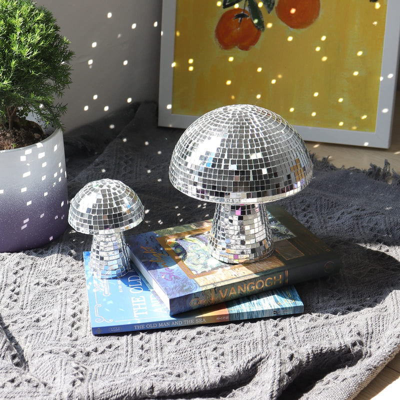 FunisFun Mushroom Disco Ball, Silver Mirror Glitter Disco Ball, Reflective Disco Ball Lights for Party, Room, Table Decor, Art Decorations (3.2 X 4 in) 4IN