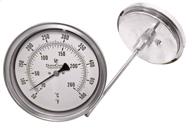 Industrial Bimetal Thermometer 5" Face x 6" Stem, 50-500 w/Calibration Dial ['6" Stem, 50-500Â°F']