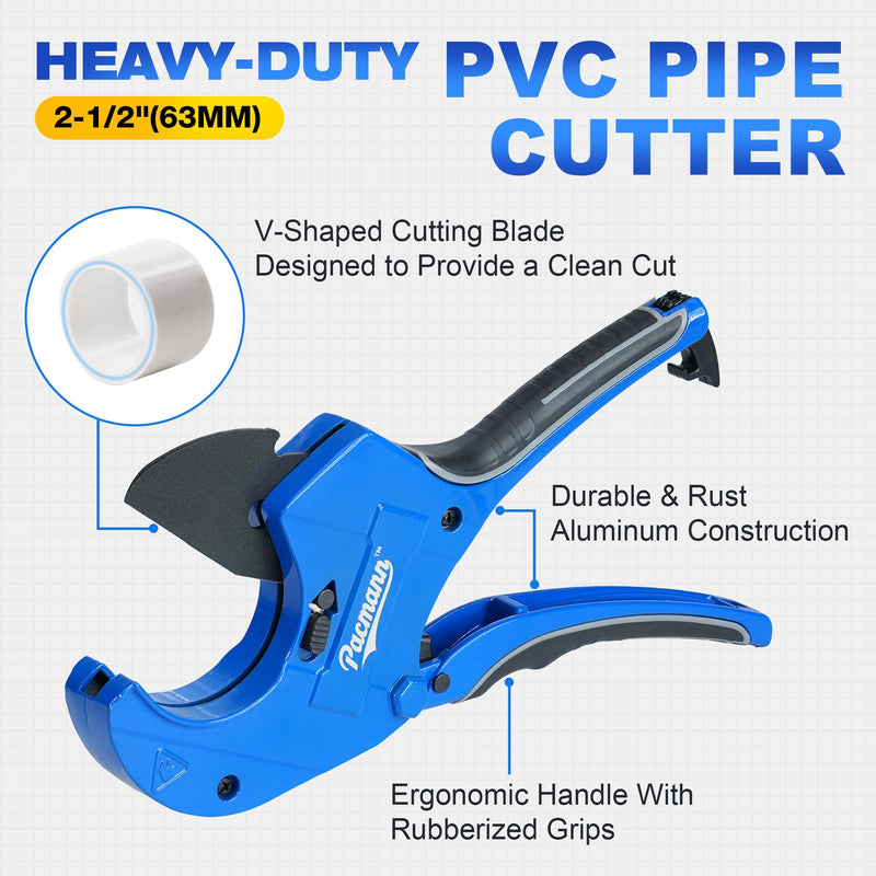 PVC Pipe Cutter, Up to 2-1/2", Ratchet Pipe Cutter Heavy-Duty, Pex Cutting Tool for Cutting PEX, PVC, PPR Plastic Hoses and Plumbing Pipe with Deburring Tool - NewNest Australia