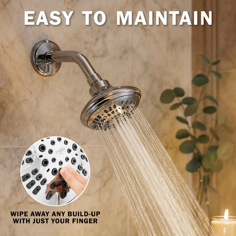 6 Function Adjustable Luxury Shower Head - High Pressure Boosting, Wall Mount, Bathroom Showerhead For Low Flow Showers, 2.5 GPM - Chrome