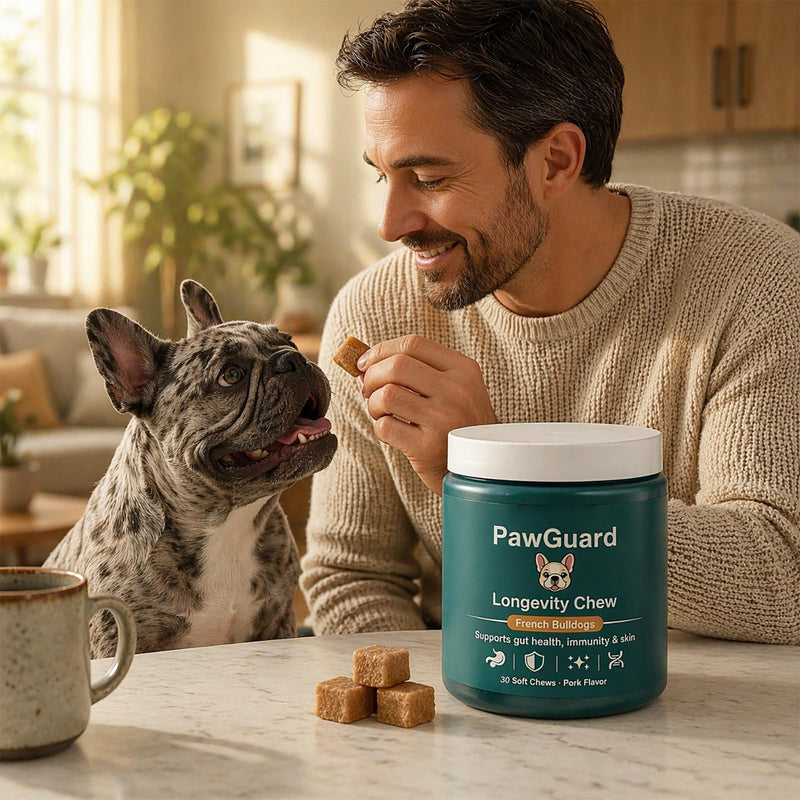 PawGuard French Bulldog Longevity Chews, Breed-Specific Formula Supplement for Bulldogs' Probiotics Chews, Supports Gut Health, Immunity & Skin, Pork Flavor, 30 Count (1 PC) 1 PC