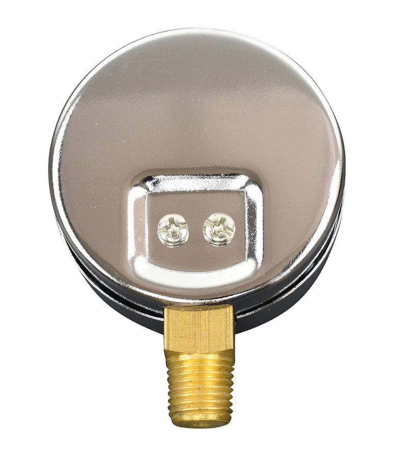 2-1/2" Pressure Gauge, Chrome Plated Steel Case, Dry, 0-2000 psi/kPa, Lower Mount 1/4" NPT