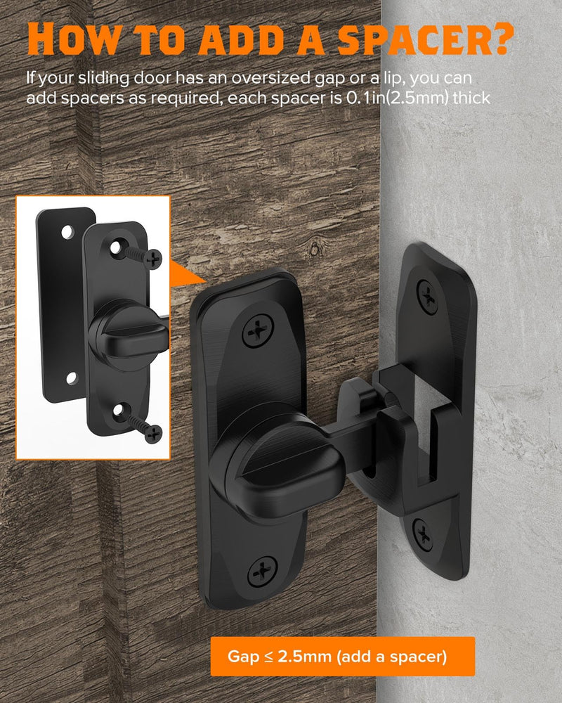 90/180 Degree Barn Door Lock, Small Flip Gate Latches Hardware, Security Sliding Door Latch Lock fo Cabinets, Barn, Bathroom, Garden (Black-1Pc) Black-1Pc