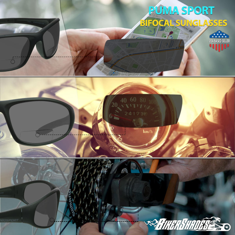 proSPORT Z87.1 Bifocal Safety Sunglasses ANSI for Men Women Readers Sport Wrap Dark Gray Smoke Black +1.50 +2.00 +2.50 +3.00 Smoke 2 Pairs 2.0 x