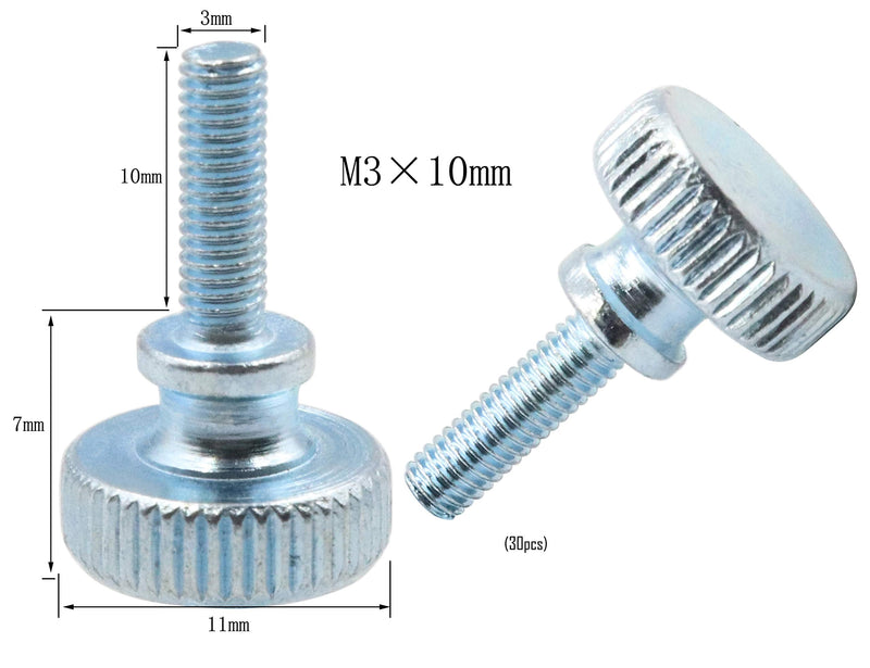 LBY 30pcs Knurled Hand Screw, M3 x 10mm Flat Knurled Head Fully Threaded Thumb Screws(Double Layer Step), Carbon Steel Galvanize