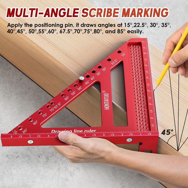 8.5 Inch Large Carpenter Square – Multi-Angle Measuring and Marking & Creating Spacing Marks,15-90 Degrees Angle Marking Square,Marking Gauge Red