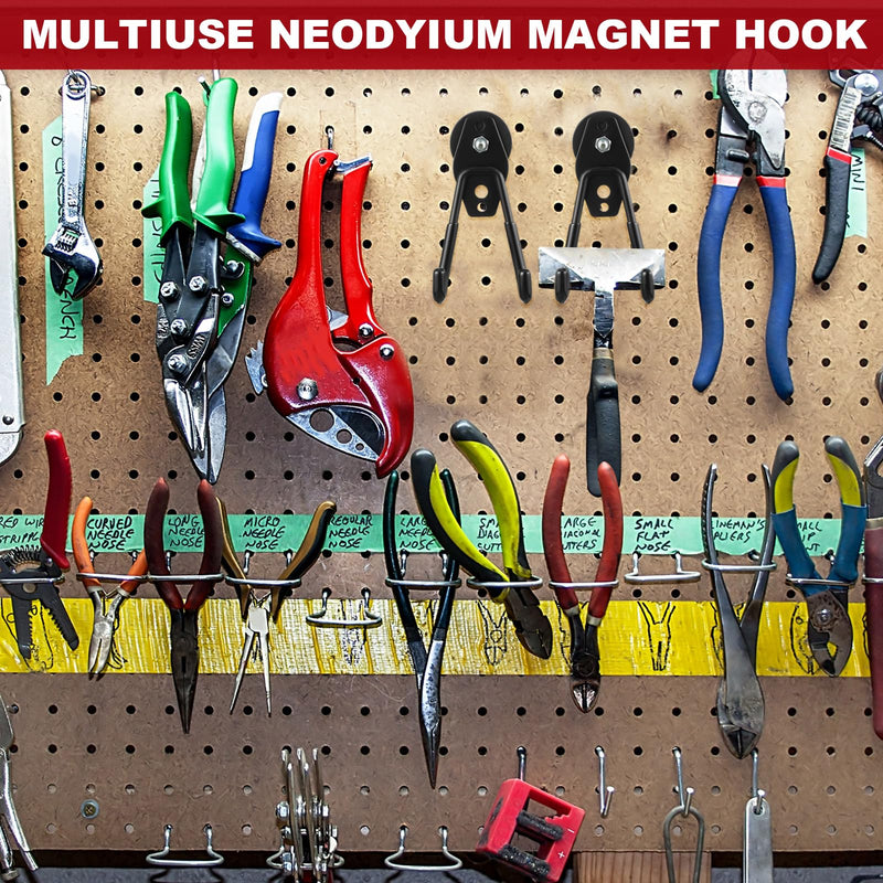 Landhoow 4 Pcs Large Magnetic Hooks Heavy Duty Garage Magnet Hooks Strong Storage Utility Magnetic Hangers with Anti Slip Rubber Coating for Indoor and Outdoor Hanging (Black) Black
