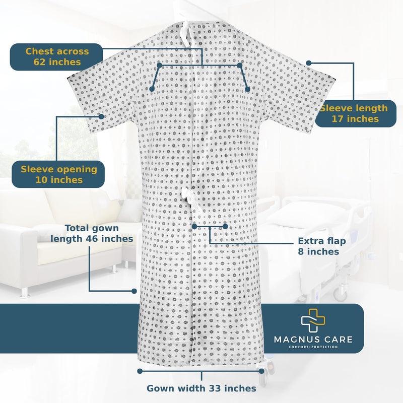 Hospital Gown for Woman & Men, Cotton Blend Fashionable Unisex Patient Gowns, Back Tie, Soft and Comfortable Fits Sizes up to 2XL - 1 Pack