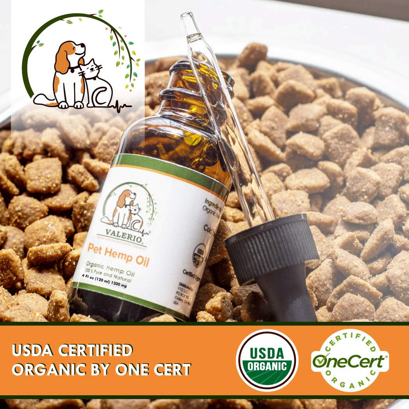 Valerio Pets Hemp Oil for Dogs and Cats , 4 Oz , - Hemp Oil Drops with Omega Fatty Acids - Hip and Joint Support and Skin Health