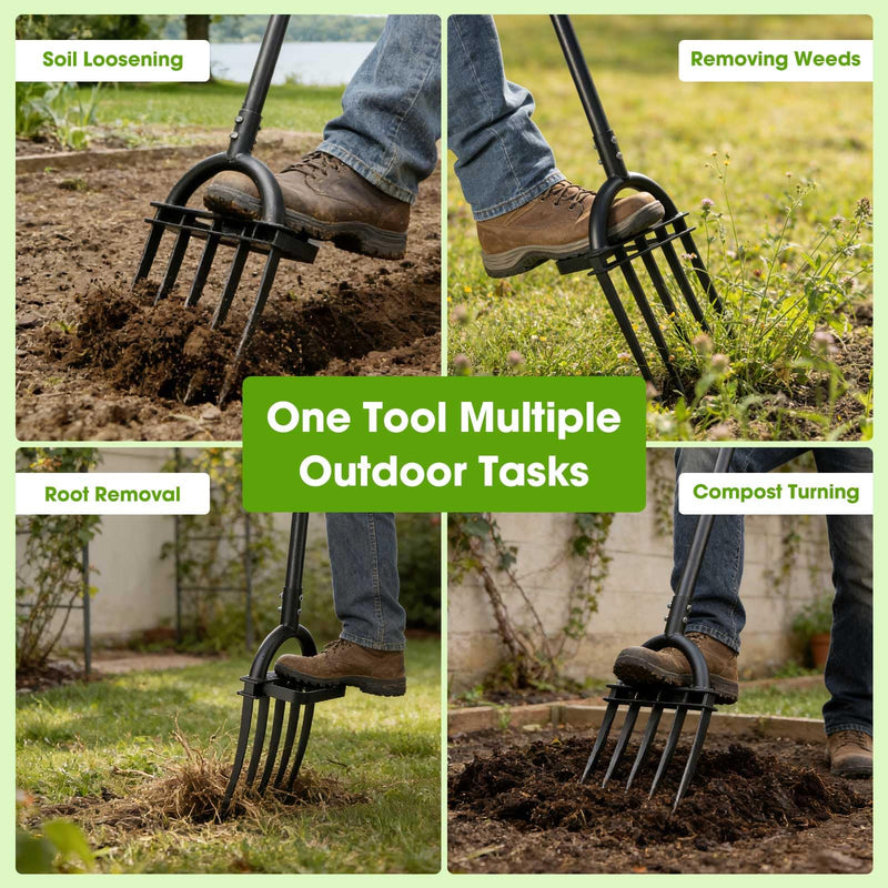 Broadfork Garden Tool, 55IN Pitch Fork for Gardening 5-Tine Heavy Duty Garden Fork with Ergonomic D-Grip Handle for Digging Loosening Soil Cultivating Weeding Composting 55 IN Large