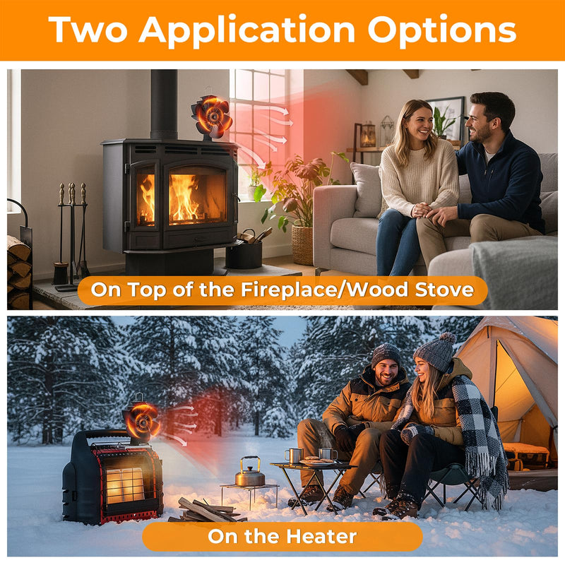 Hanaoyo Wood Stove Fan Compatible for Buddy Heater, Heat Powered Stove Fan with Bracket for Heaters, Thermal Fireplace Fan Non Electric for Camping/Picnics/Pellet/Wood Burning Stove