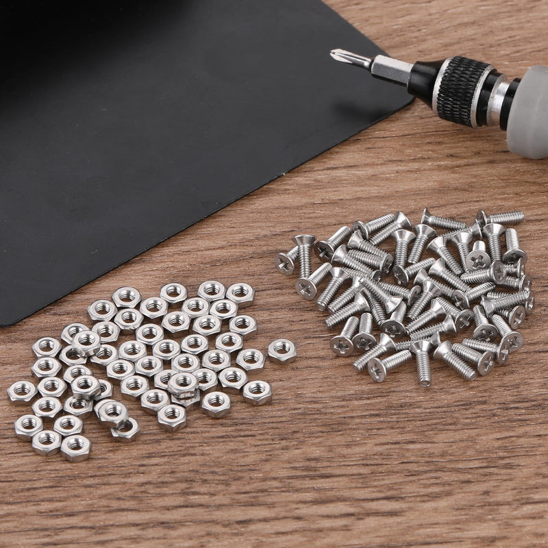 100 Pcs D Series Panel Screws and Nut Kit, Panel Mount Connector Stainless Steel Square D Panel Metal Screws M5 X 8 mm Audio Server Rack Mounts Screws and Nuts for Attaching D-Series Panel Connectors