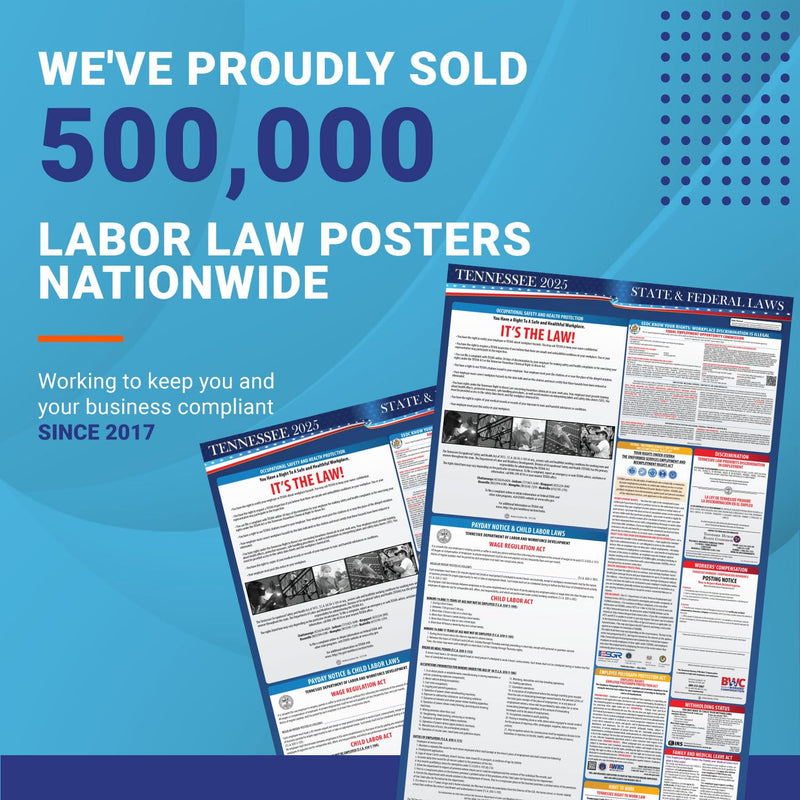 2025 Tennessee State and Federal Labor Law Poster - OSHA Workplace Compliant - Mandatory Regulations Posting for Employees - All in One Required Compliance Posting 16" x 40" - Laminated