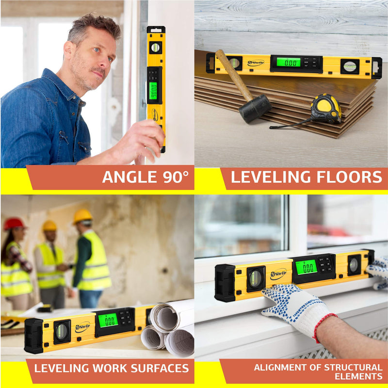 Digital Level Shefio - 18 Inch Level - Magnetic, Ip54 Dustproof And Waterproof - Protractor - Includes Batteries And Carrying Case - Smart Level