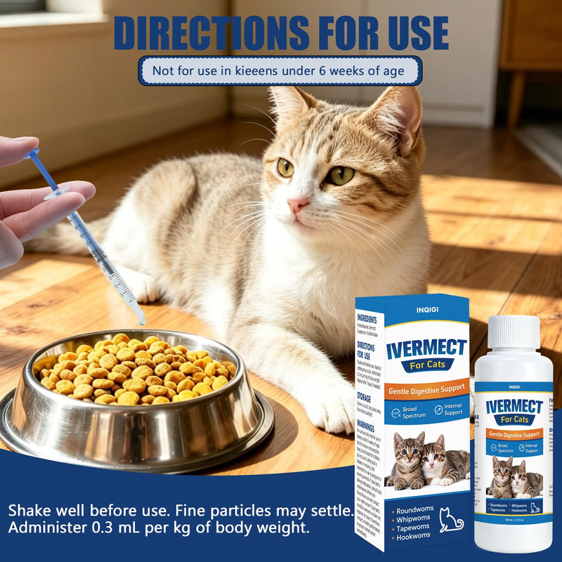lvermect for Cats, Liquid Digestive Support for Kittens & Adult Cats, Broad Spectrum Gut Balance Formula, Internal Cleanse & Daily Wellness Support, Easy to Mix with Food or Water - 3.5 fl oz