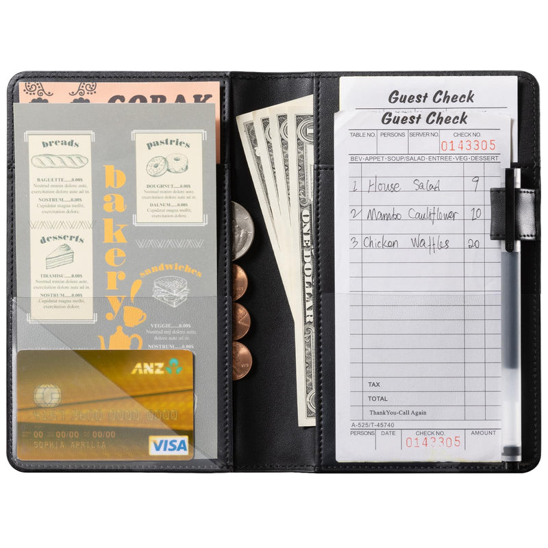 CoBak Server Book – Compact Organizer with Clear and Money Pockets, Pen Holder, Fits Apron Perfectly, Leather Waitress Book