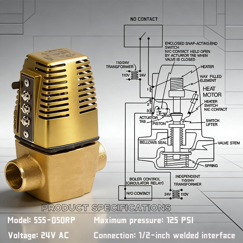 555-050RP Zone Valve Power Head Compatible with Taco 556/570 Series Zone Valves, Zone Valve 24V Actuator Compatible with Gold Series Taco Zone Valves in 1/2" - 1 1/4" sweat connections.