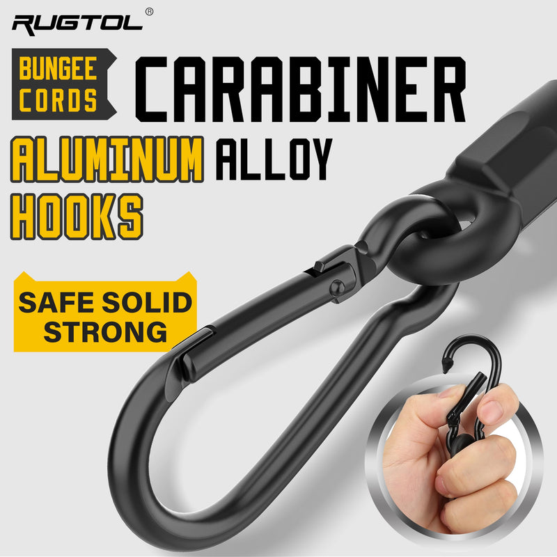 Bungee Cords with Carabiner, 12 Inch Long Heavy Duty Bungee Cords with Carabiner Clip Outdoor, 1/3 Inch Black Extra Strong Elastic Rope with Carabiner Hooks for Camping, Tarps, Bike Rack, Tent, 4 Pack