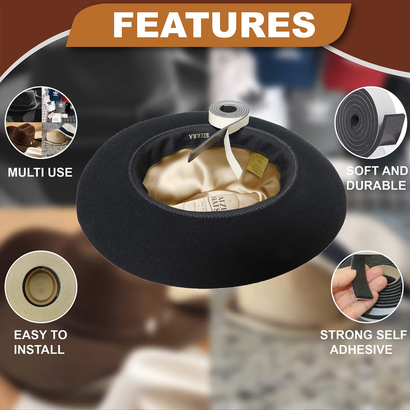 Hat Tape Roll 60" (5 Feet) - Hard Hats Size Reducer Foam Filler - Cap Sizing Strip Insert - for Fedora, Baseball Caps, Pana, Straw, Cowboy, Western Medium 60" (5 Feet)