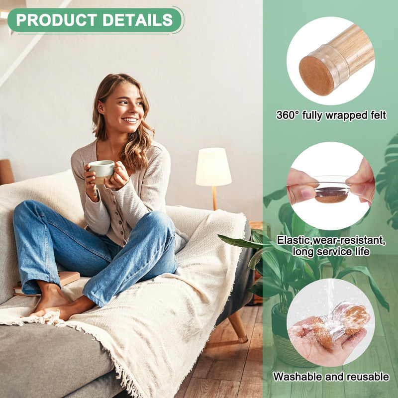 24-Pack Chair Leg Floor Protectors, 1.18-1.41 Inch Silicone Cups Round Felt Furniture Pads for Hardwood Floors/Laminates/Carpets, Chair Leg Covers Socks [Transparent Brown] Transparent Brown Fit 1.18-1.41"
