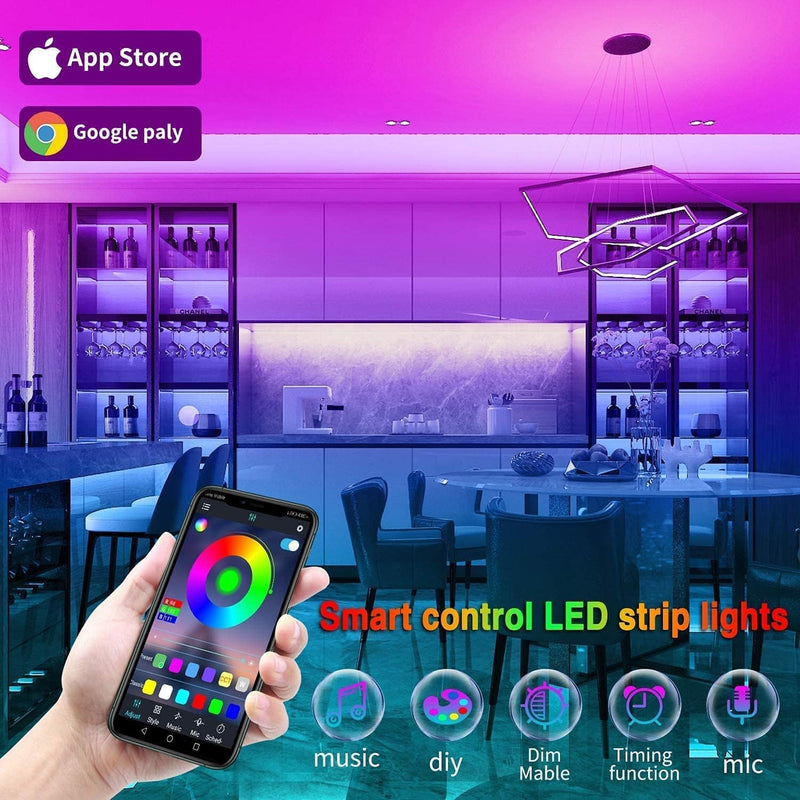 Led Lights 100ft(2 Rolls of 50ft) Smart APP Control Music Sync Led Strip Lights RGB Color Changing Led Lights Strips with Remote Led Lights for Bedroom Kitchen and Party 100 ft