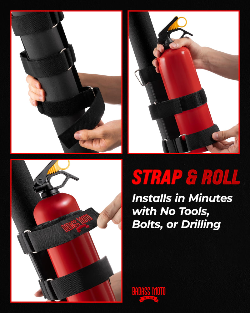 Badass Moto for Jeep Fire Extinguisher Mount, Fits Jeep Gladiator Fire Extinguisher Holder for Jeep Wrangler 1965-2024 JL JK JKU TJ CJ - No Tool Install for Roll Bar Jeep Accessories, Jeep Gifts, Red Revv Red