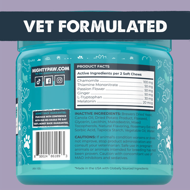 Mighty Paw Calming Chews for Dogs with Melatonin - Vet Formulated Dog Sleep Aid - Puppy & Large Pet Treats - Waggables Calm -Composure Calming Chews for Stress & Relaxation, 120 Count (Made in USA) 1 Pack - 120 Chew Count
