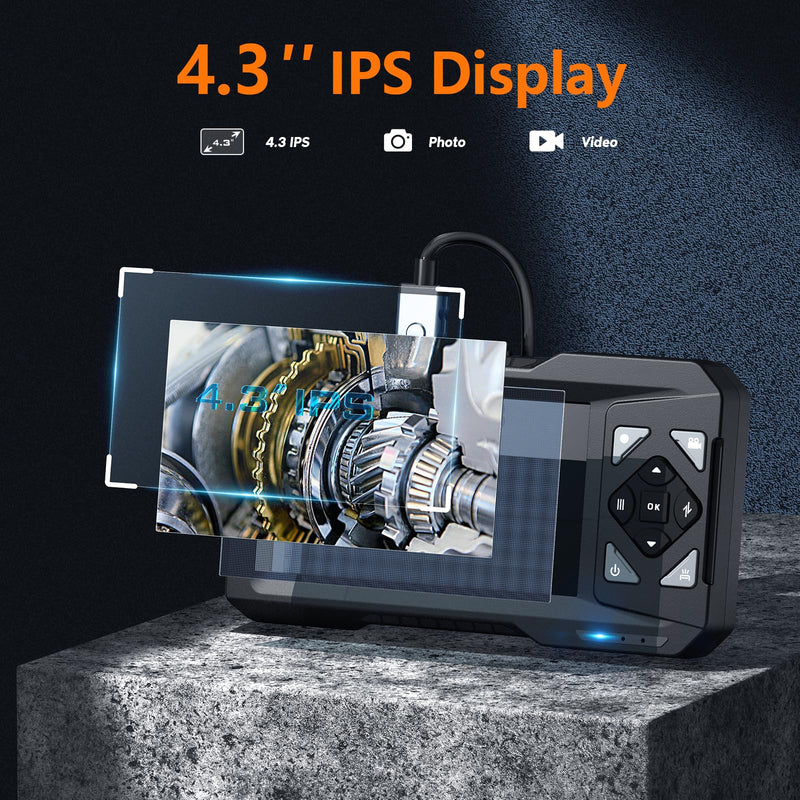 Hayve 4.3inch Industrial Endoscope, 1920P Digital Borescope Inspection Camera, [Photo& Video] IP67 Waterproof Sewer Camera with 6 LED Lights,16.5FT Semi-Rigid Cable,32 GB Card