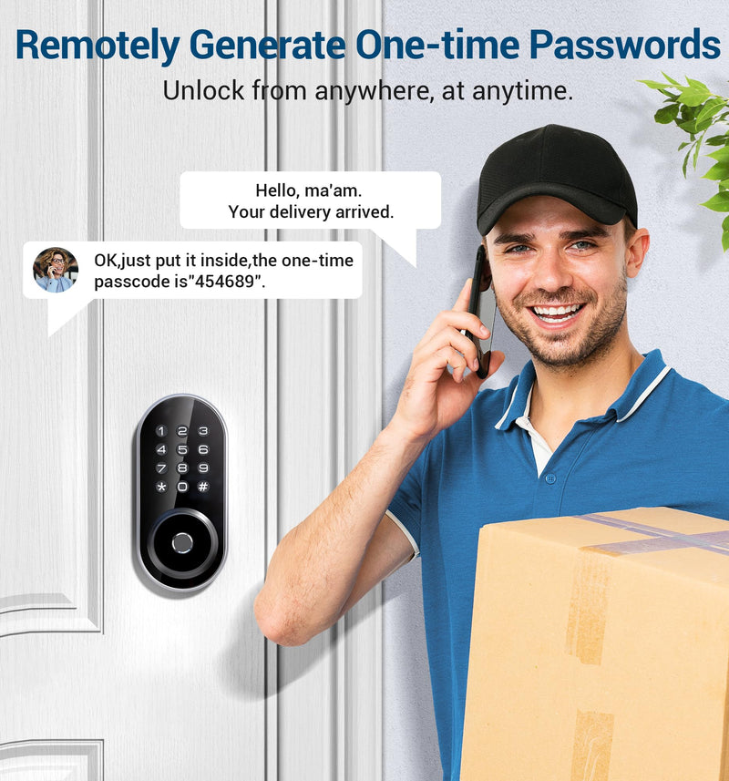 TEEHO TE342 Fingerprint Smart Keyless Entry Door Lock with Keypad, Bluetooth App Remote Control - Electronic Deadbolt for Front Door - Auto Lock - Silver