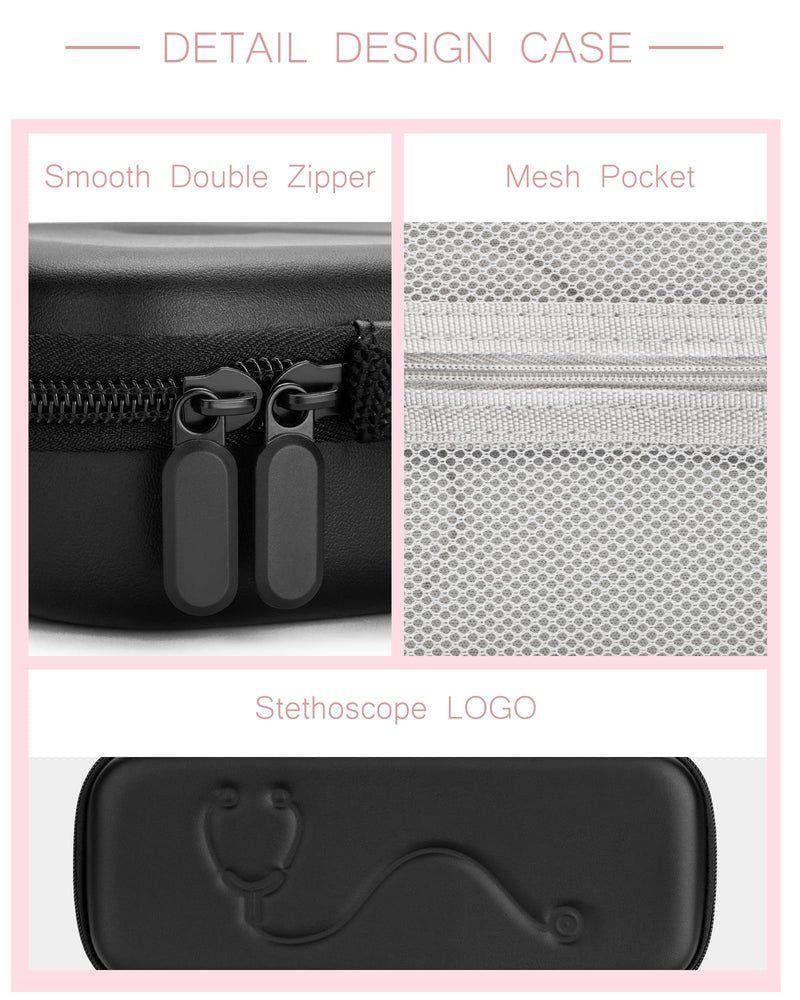 Hard Stethoscope Case for 3M Littmann Classic III, Lightweight II S.E, MDF Acoustica Stethoscope, Stethoscopes Carrying Case with Mesh Bag for Nurse Accessories Gauze Penlights Cotton Swabs