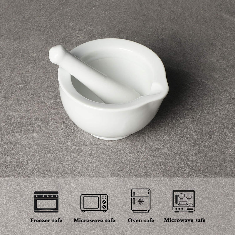 LEETOYI Porcelain Small Mortar and Pestle, Ceramic Herb Grinder Pill Crusher Set, 3.3 inch White 3.3-inch