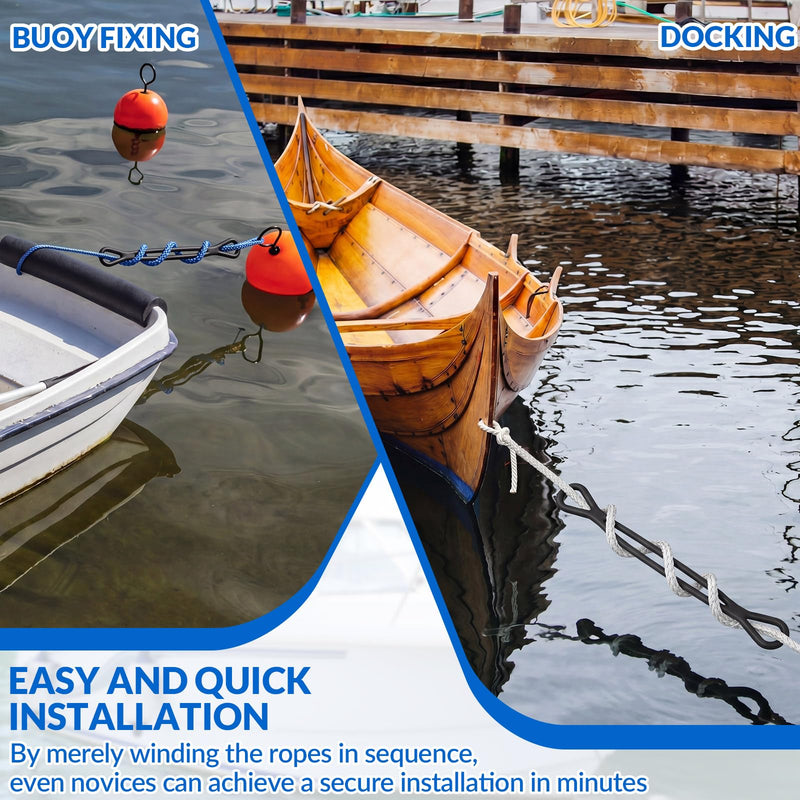 Seenelling 2 Pcs 17.7 Inch Boat Mooring Snubber for Dock Lines 1/2 Inch Shock Absorber, Heavy Duty, Black