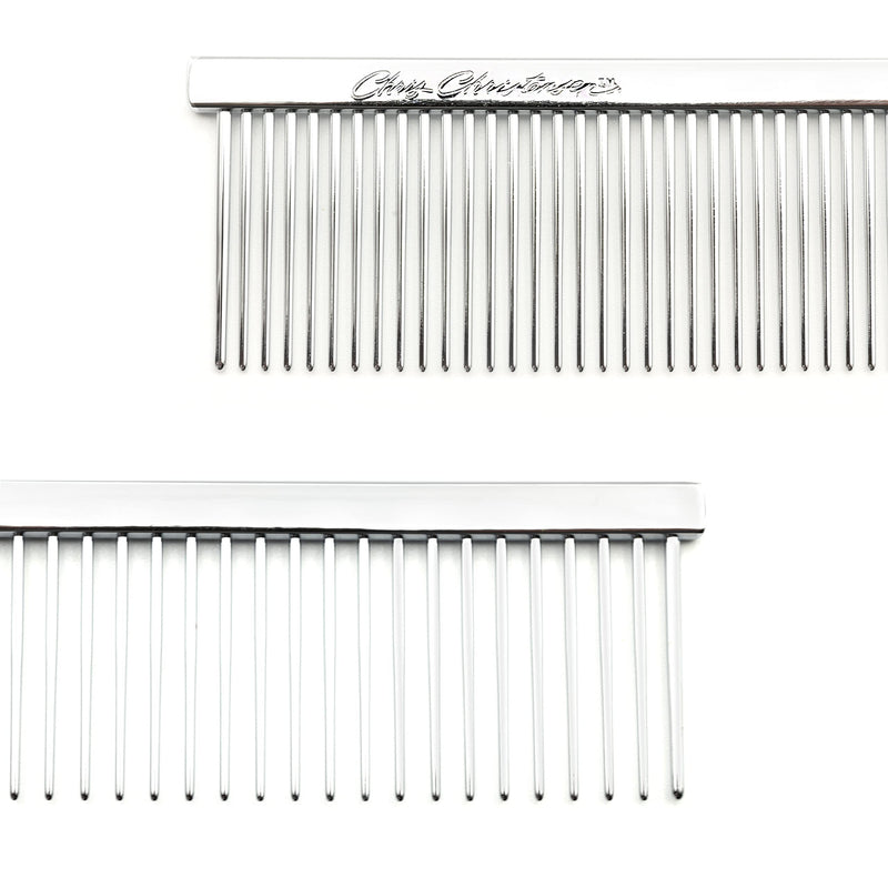 Chris Christensen Buttercomb Bundle - 5 in. Face and Feet Fine/Coarse Comb, 7.5 in. Greyhound Style Fine/Coarse Comb, Stainless Steel, Prevents Friction - PawsPlanet Australia